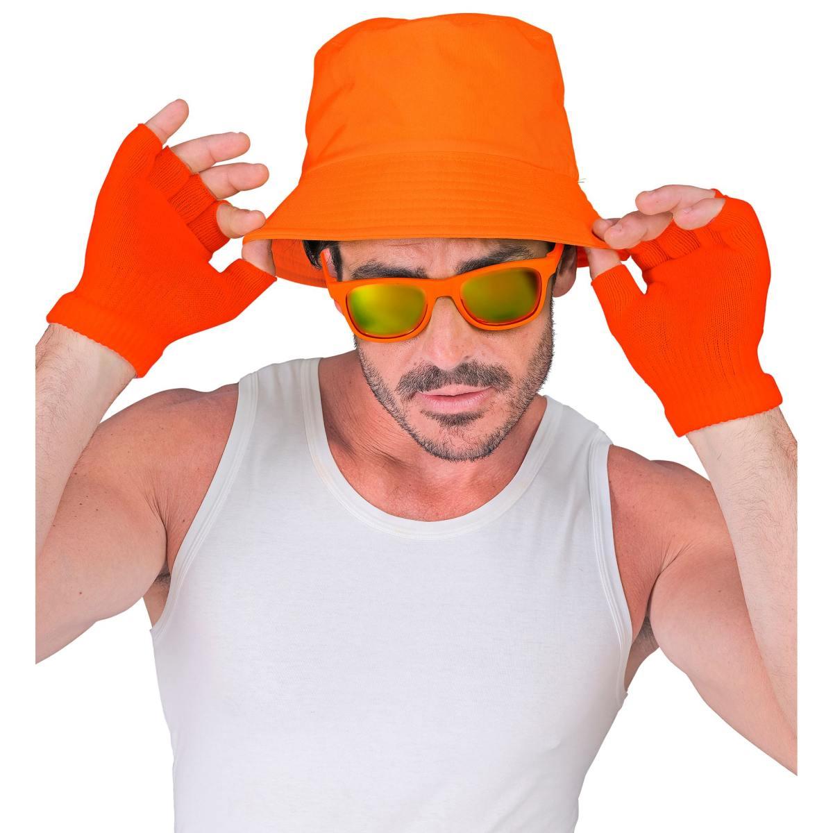 Guanti Corti Arancioni Fluo Senza Dita |Widmann