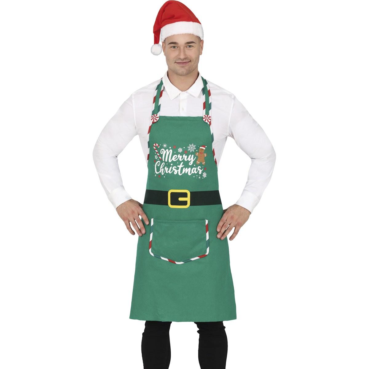 Grembiule Natalizio in Tessuto Verde Merry Christmas | Guirca