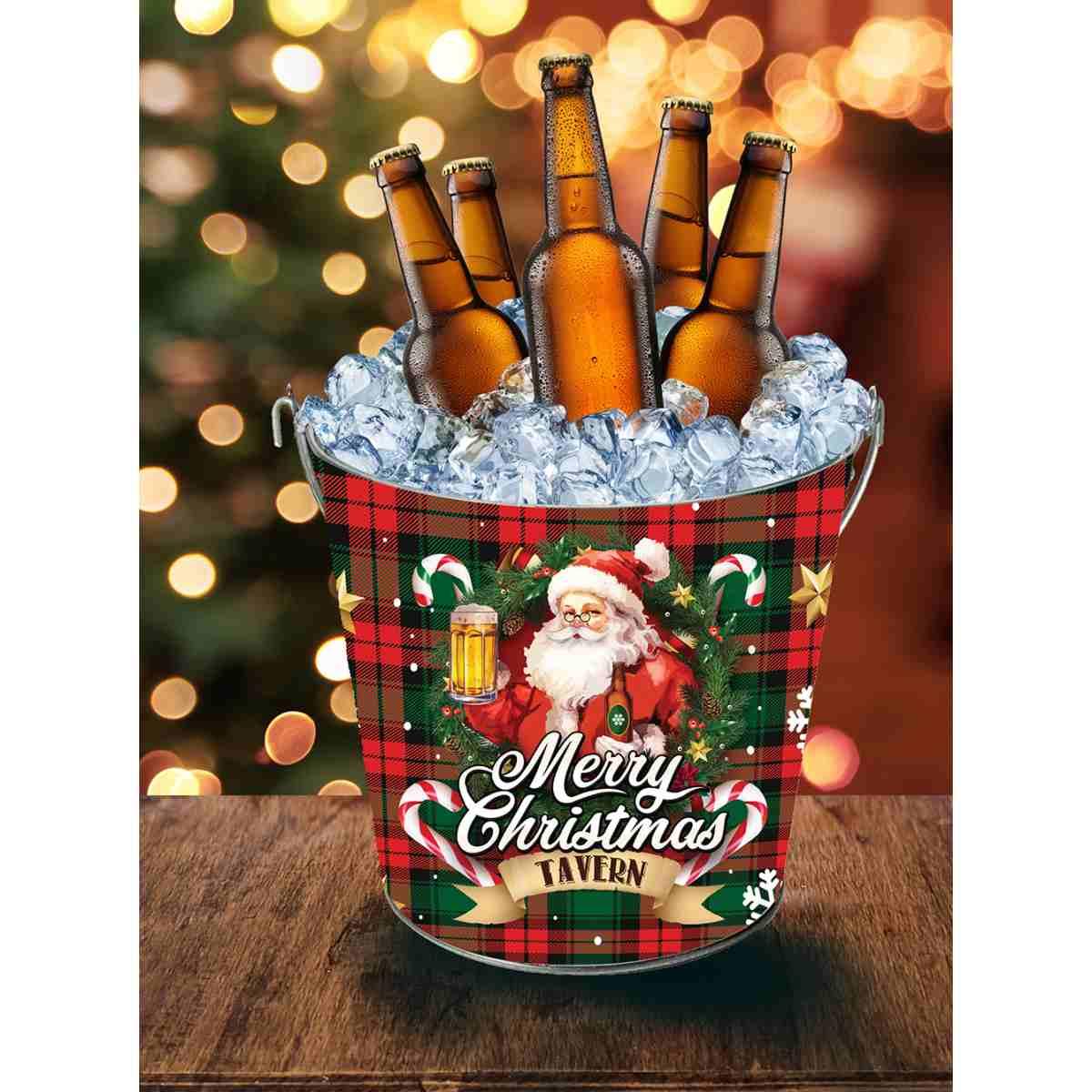 Secchiello Natale Metallo Tartan con Scritta cm.19x23 | Guirca