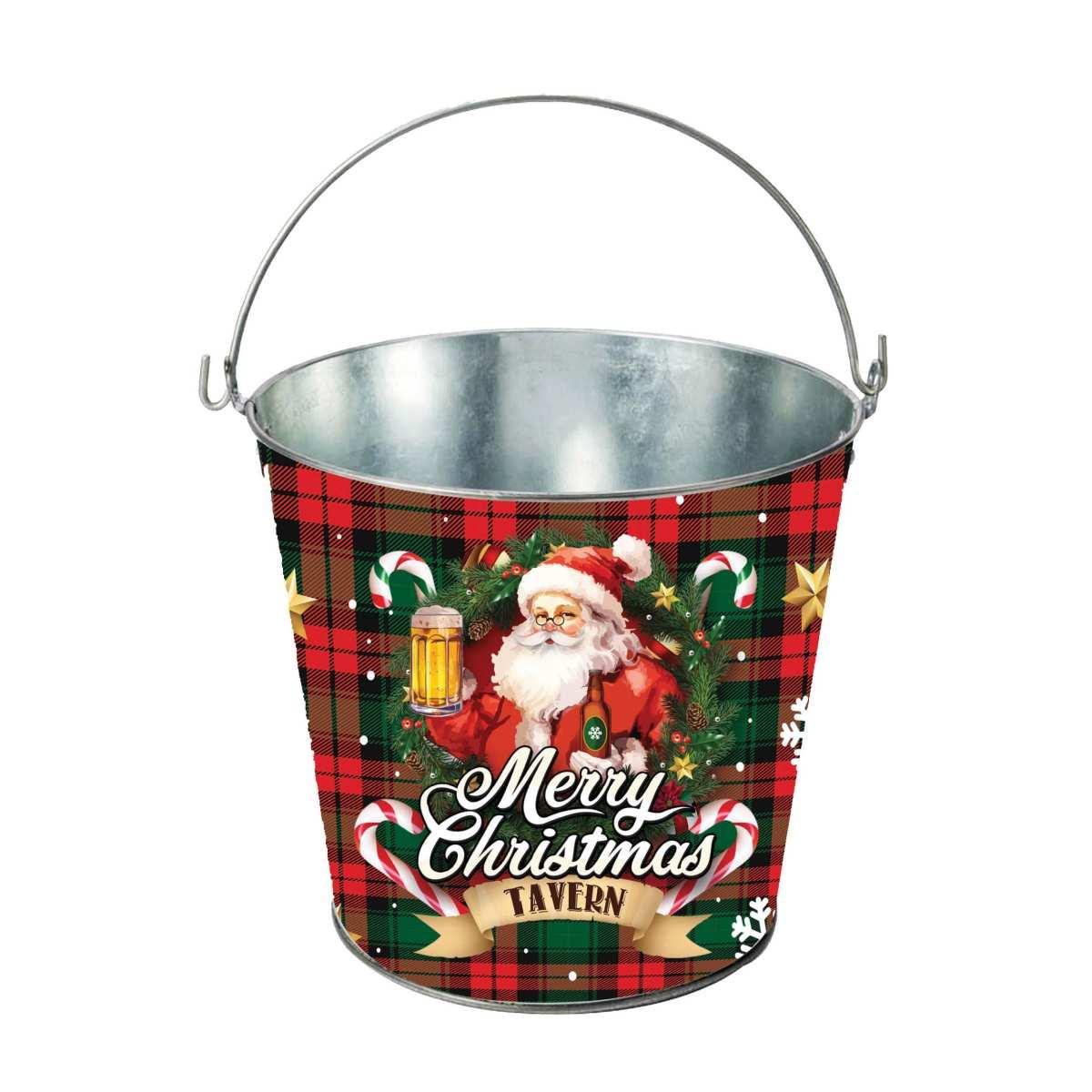 Secchiello Natale Metallo Tartan con Scritta cm.19x23 | Guirca