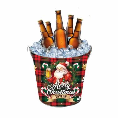 Secchiello Natale Metallo Tartan con Scritta cm.19x23 | Guirca