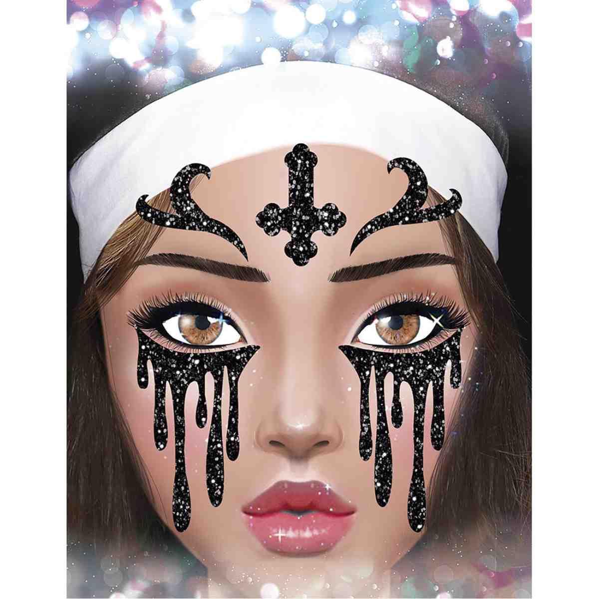 Trucco Decorazioni Adesive Viso Suora Glitter | Guirca