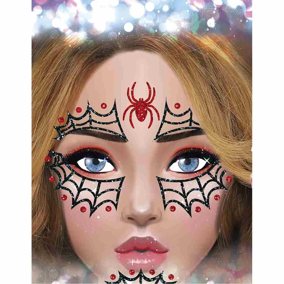Trucco Decorazioni Adesive Viso Ragnatela Glitter | Guirca