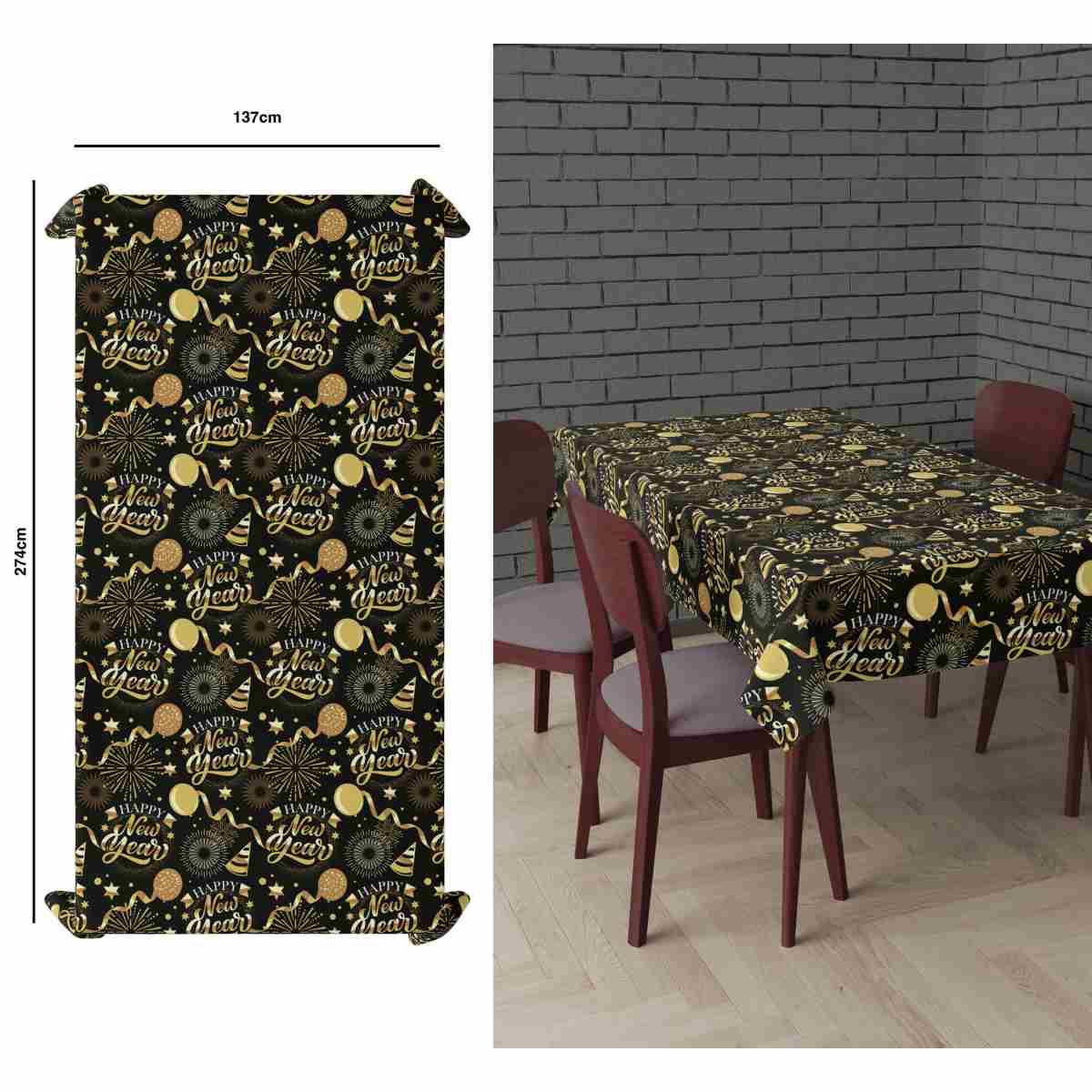 Tovaglia Capodanno Nera con Decori Oro cm.274x137 | Guirca