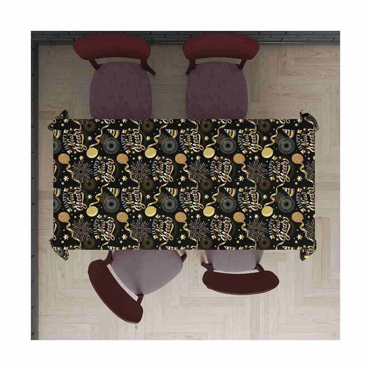 Tovaglia Capodanno Nera con Decori Oro cm.274x137 | Guirca