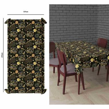 Tovaglia Capodanno Nera con Decori Oro cm.274x137 | Guirca