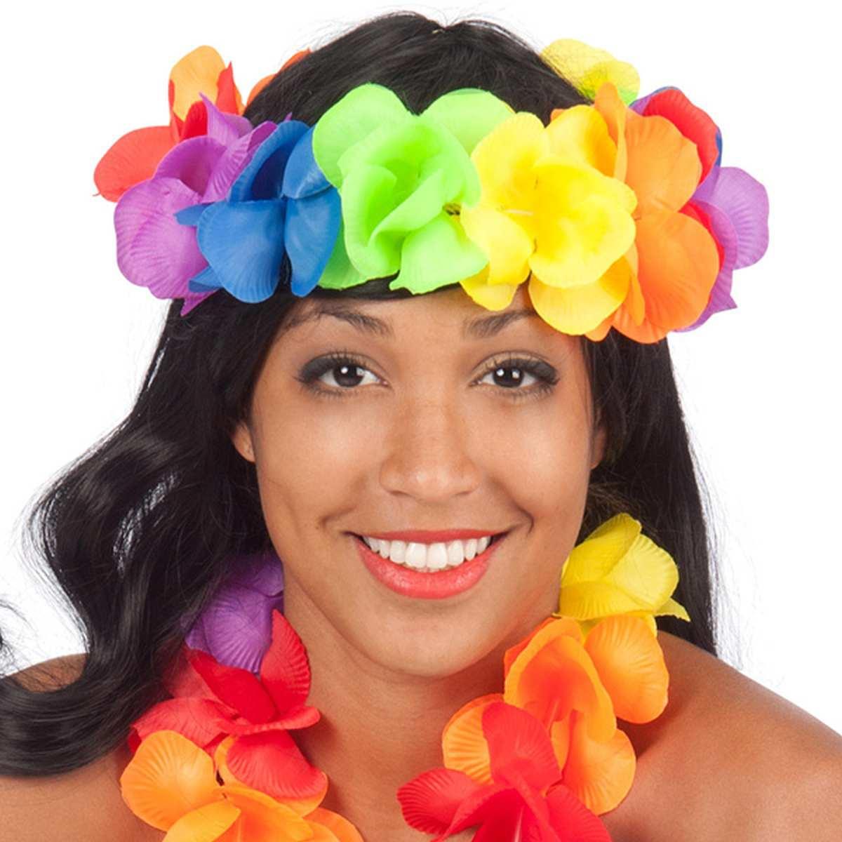 Corona Hawaii con Fiori in Tessuto Arcobaleno |Carnival Toys