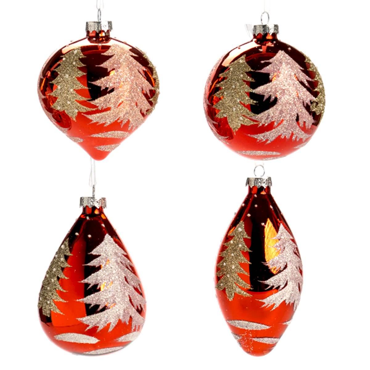 Pallina Natale Vetro cm.8 Rosso con Albero Oro Assortite |Silani_768A