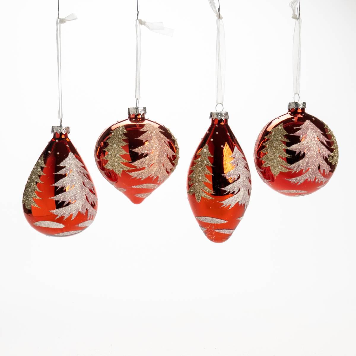 Pallina Natale Vetro cm.10 Rosso con Albero Oro |Silani_768C