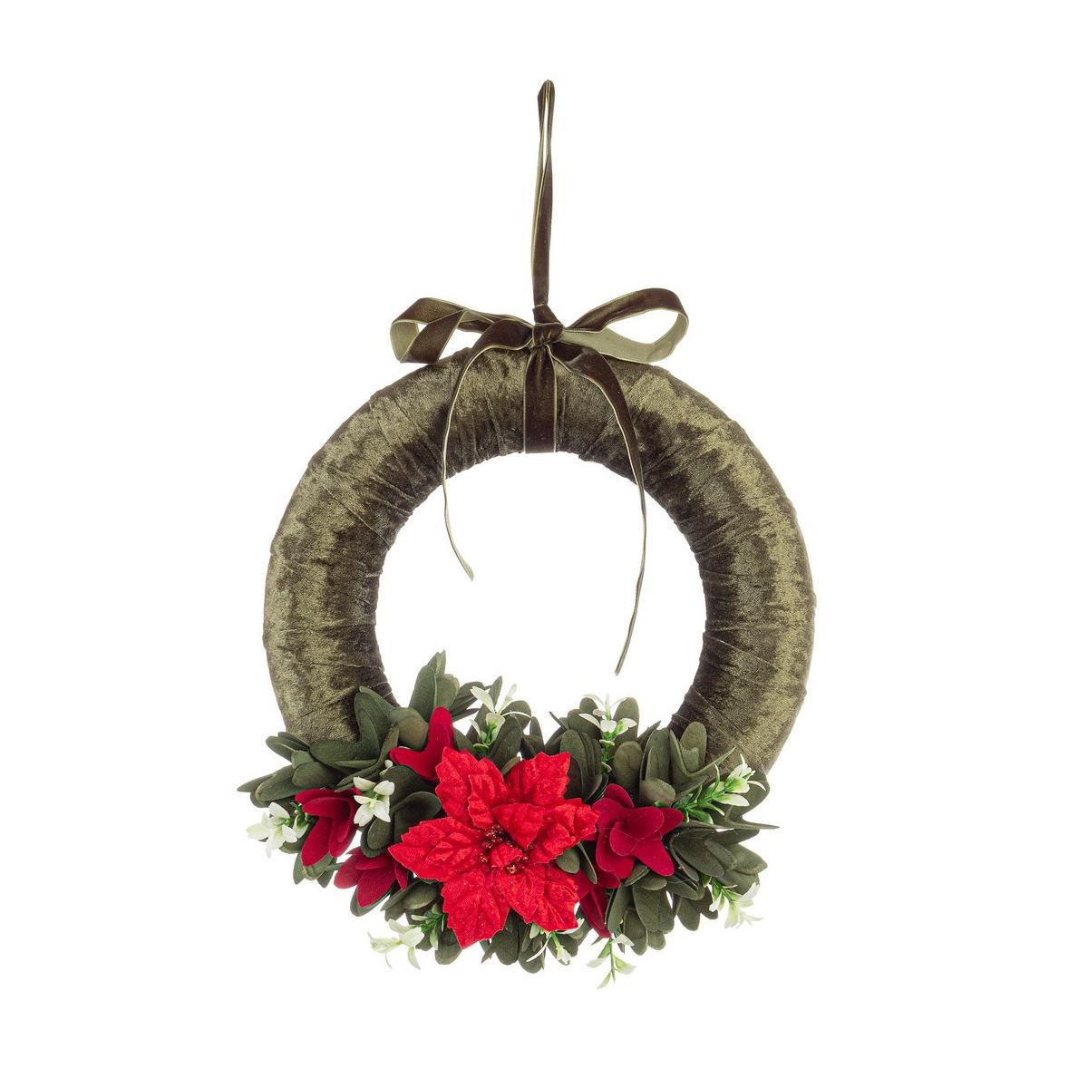 Fuoriporta Velluto Ingrid Verde con Fiori cm.Ã˜28 |Bizzotto_140