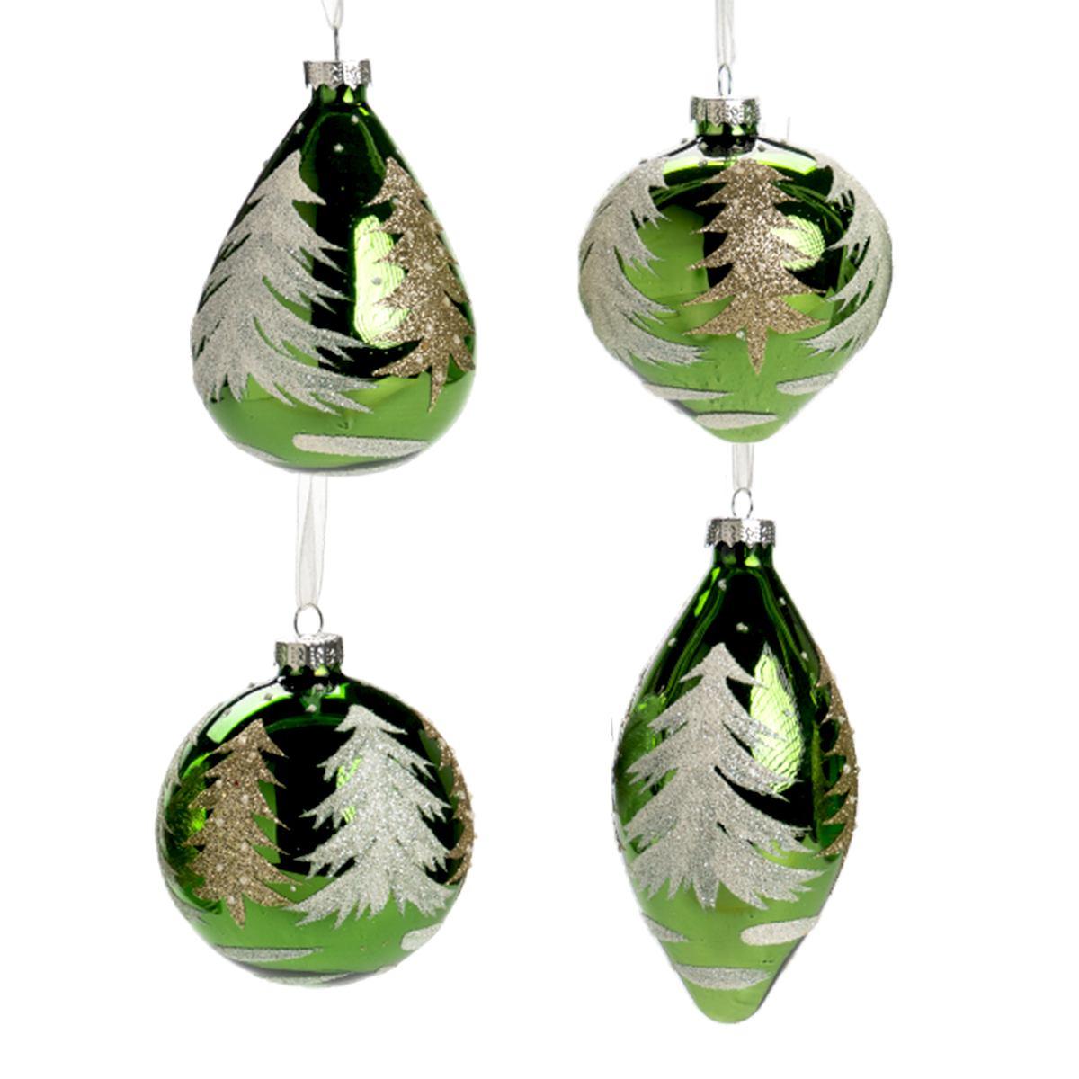 Pallina Natale Vetro cm.10 Verde con Albero Oro Assortite |Silani_782C