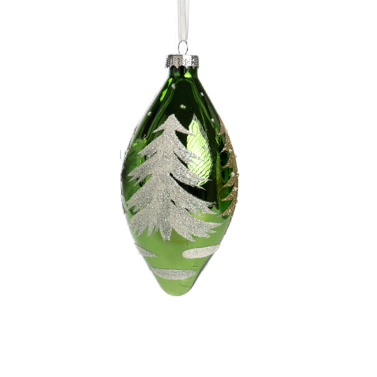 Pallina Natale Vetro cm.12 Verde con Albero Oro Assortite |Silani_782D