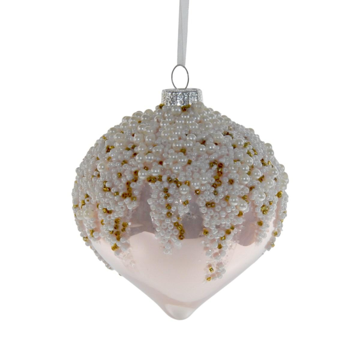 Pallina Natale Vetro cm.Ã˜8 Rosa Perlato con Perline |Silani_416A