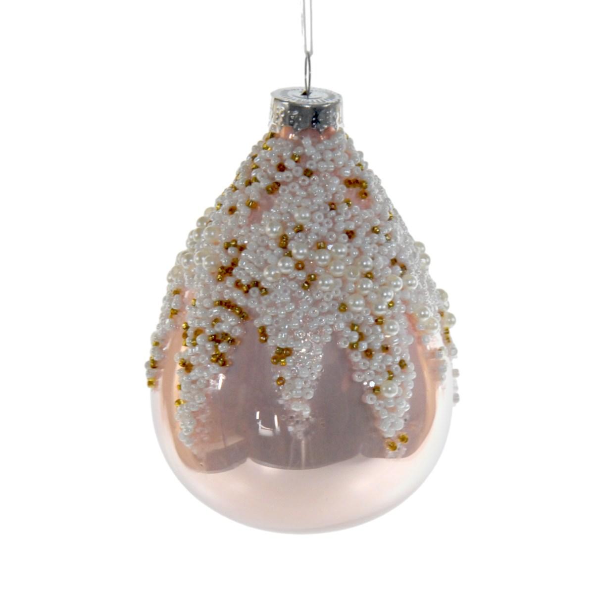 Pallina Natale Vetro cm.10 Rosa Perlato con Perline |Silani_416C