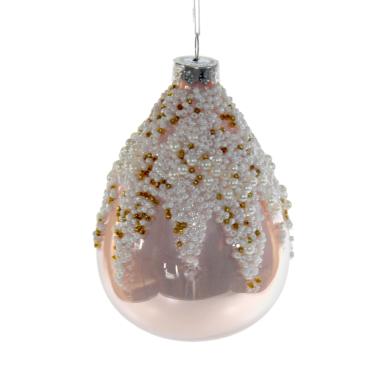Pallina Natale Vetro cm.10 Rosa Perlato con Perline |Silani_416C