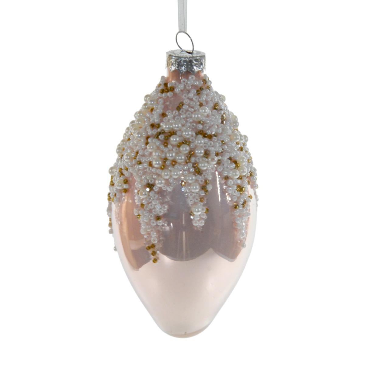 Pallina Natale Vetro cm.12 Rosa Perlato con Perline |Silani_416D