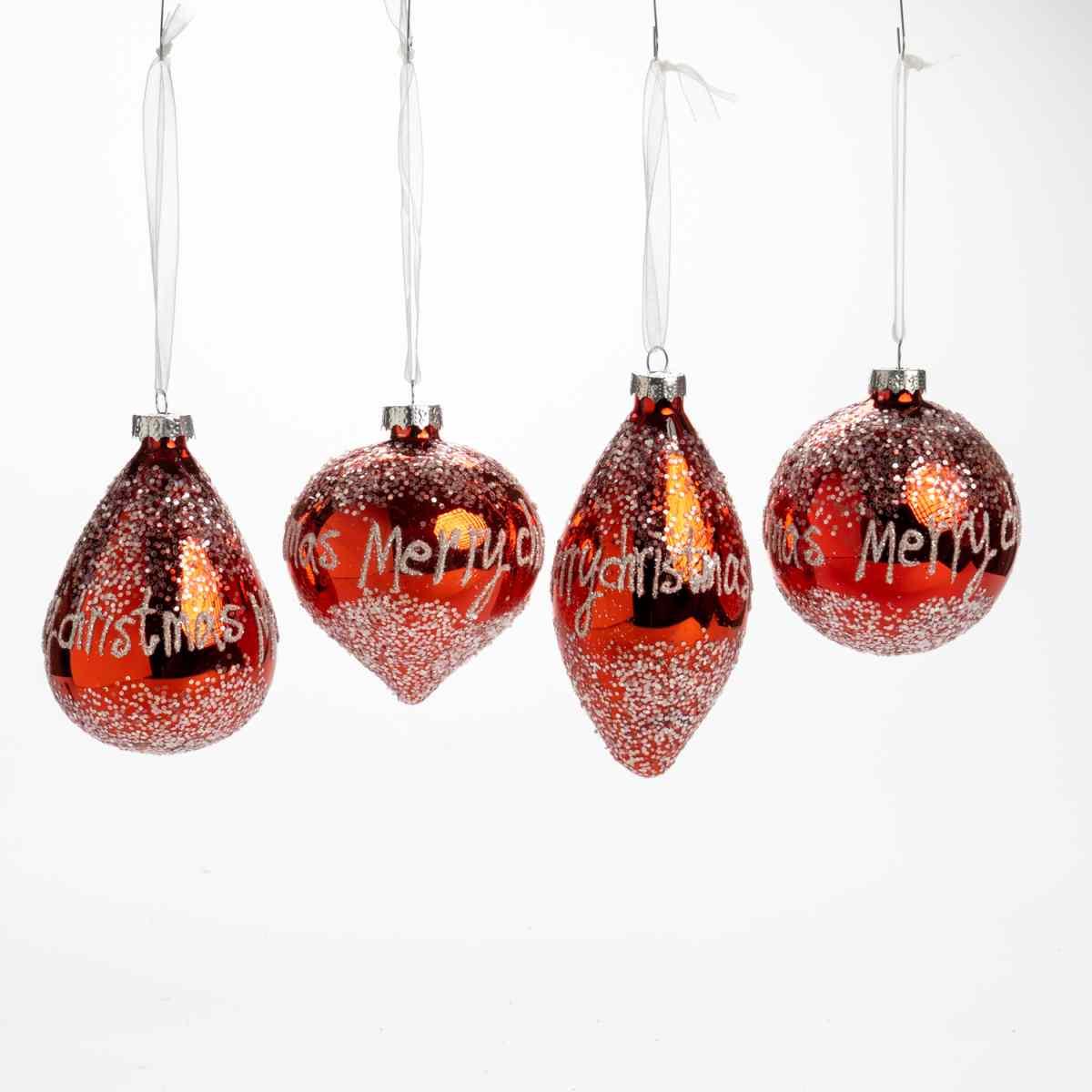 Pallina Natale Vetro cm.10 Rossa con Scritta Merry Christmas |Silani_928C