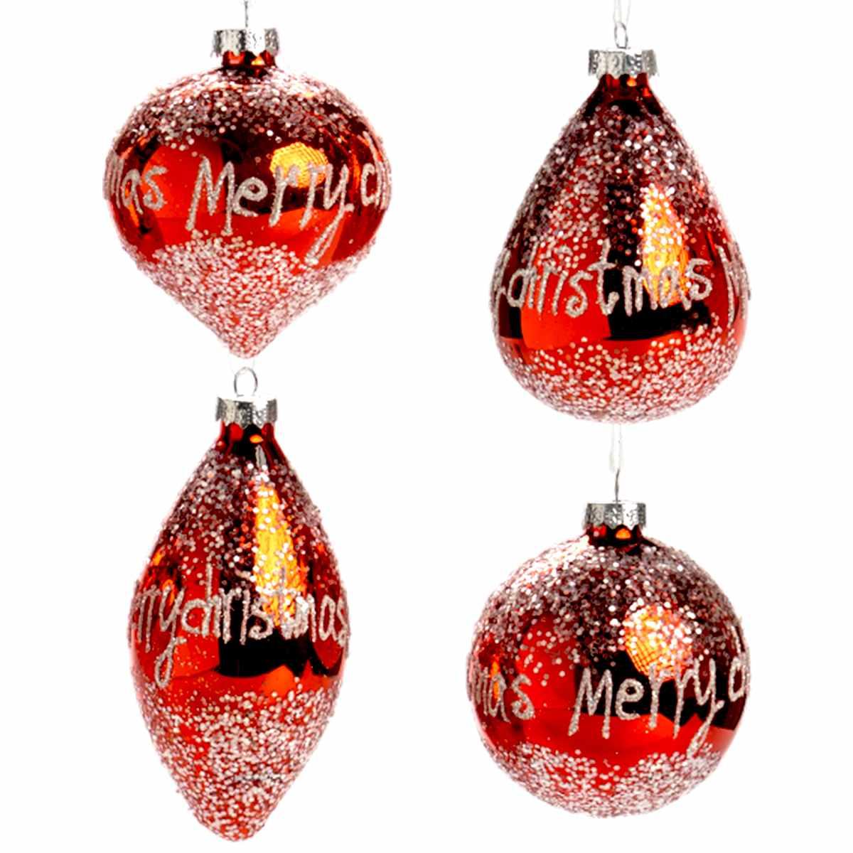 Pallina Natale Vetro cm.12 Rossa con Scritta Merry Christmas |Silani_928D