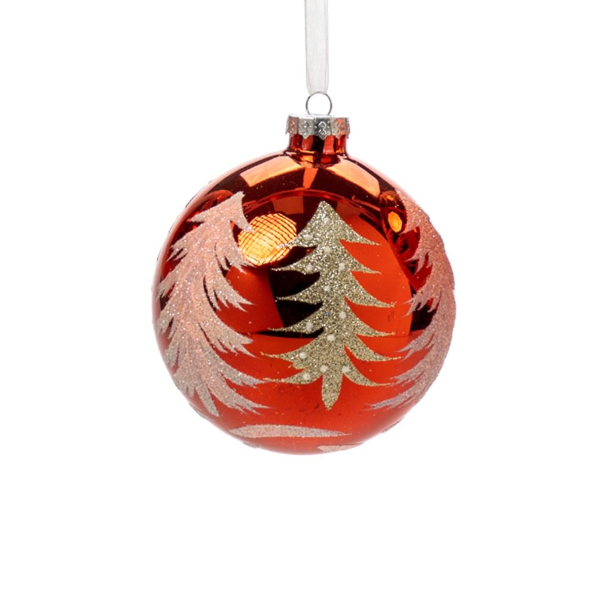 Pallina Natale Vetro cm.Ã˜12 Rosso con Albero Oro |Silani_843
