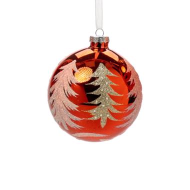 Pallina Natale Vetro cm.Ã˜12 Rosso con Albero Oro |Silani_843