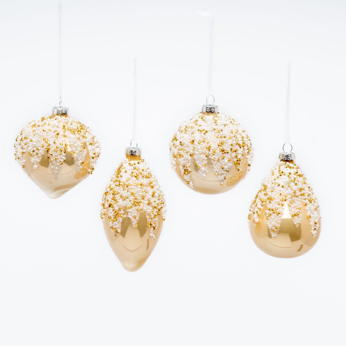 Pallina Natale Vetro cm.Ã˜10 Oro Champagne con Perline |Silani_419C