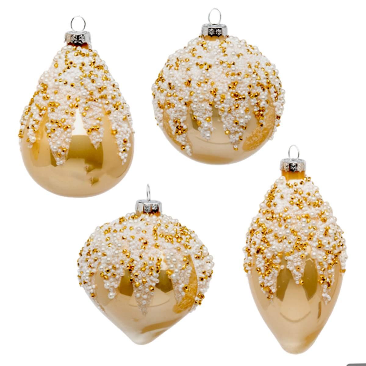 Pallina Natale Vetro cm.Ã˜10 Oro Champagne con Perline |Silani_419C