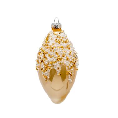 Pallina Natale Vetro cm.Ã˜12 Oro Champagne con Perline |Silani_419D