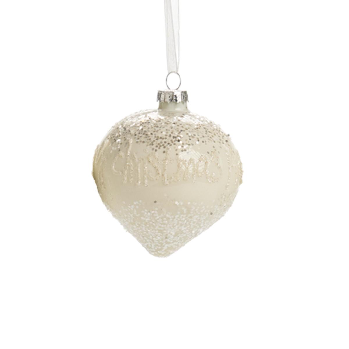 Pallina Natale Vetro cm.Ã˜8 Bianca con Scritta Merry Christmas |Silani_935A