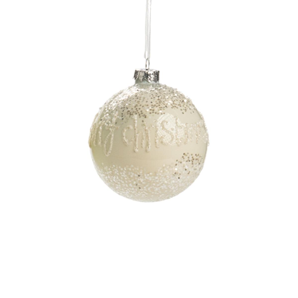 Pallina Natale Vetro cm.Ã˜7 Bianca con Scritta Merry Christmas |Silani_935B