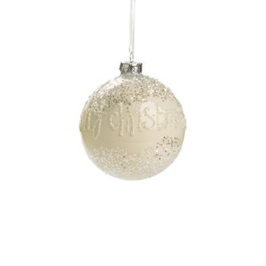 Pallina Natale Vetro cm.Ã˜7 Bianca con Scritta Merry Christmas |Silani_935B