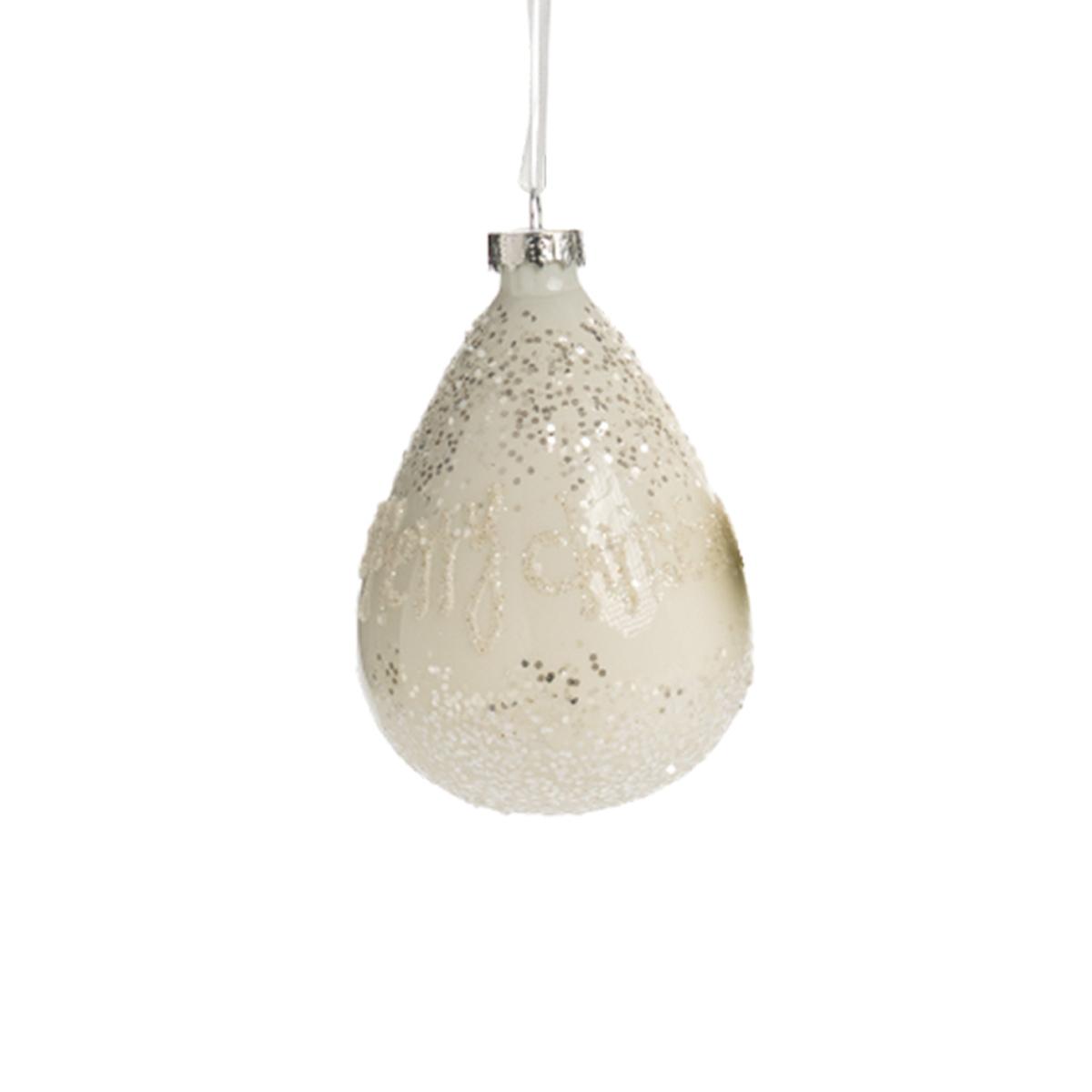 Pallina Natale Vetro cm.10 Bianca con Scritta Merry Christmas |Silani_935C