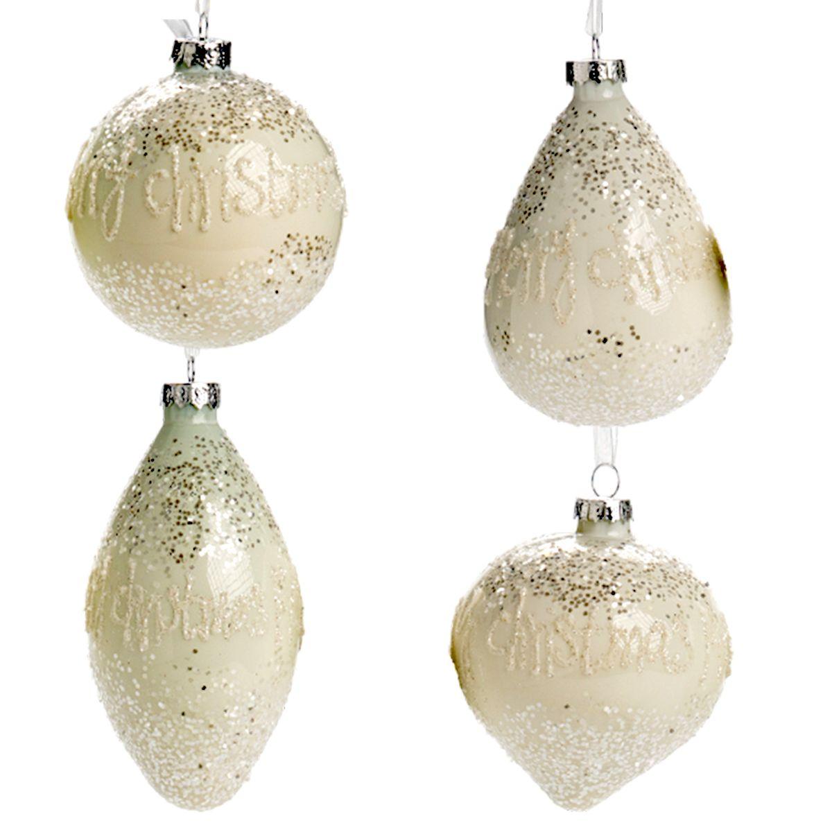 Pallina Natale Vetro cm.12 Bianca con Scritta Merry Christmas |Silani_935D