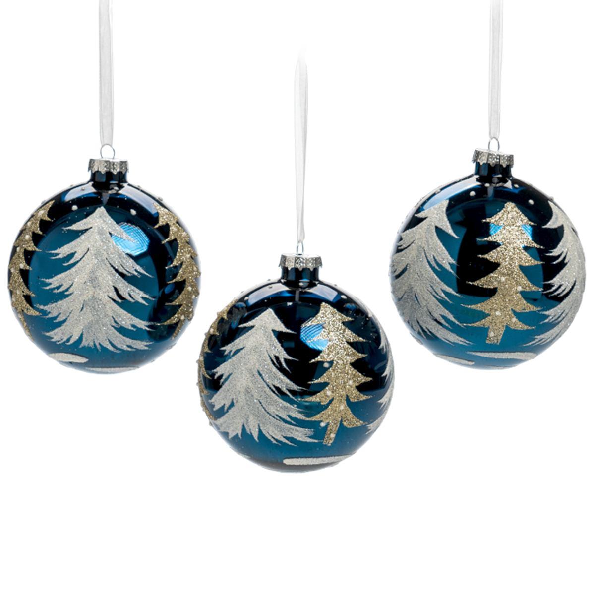 Pallina Natale Vetro cm.Ã˜10 Blu con Albero Oro |Silani_488