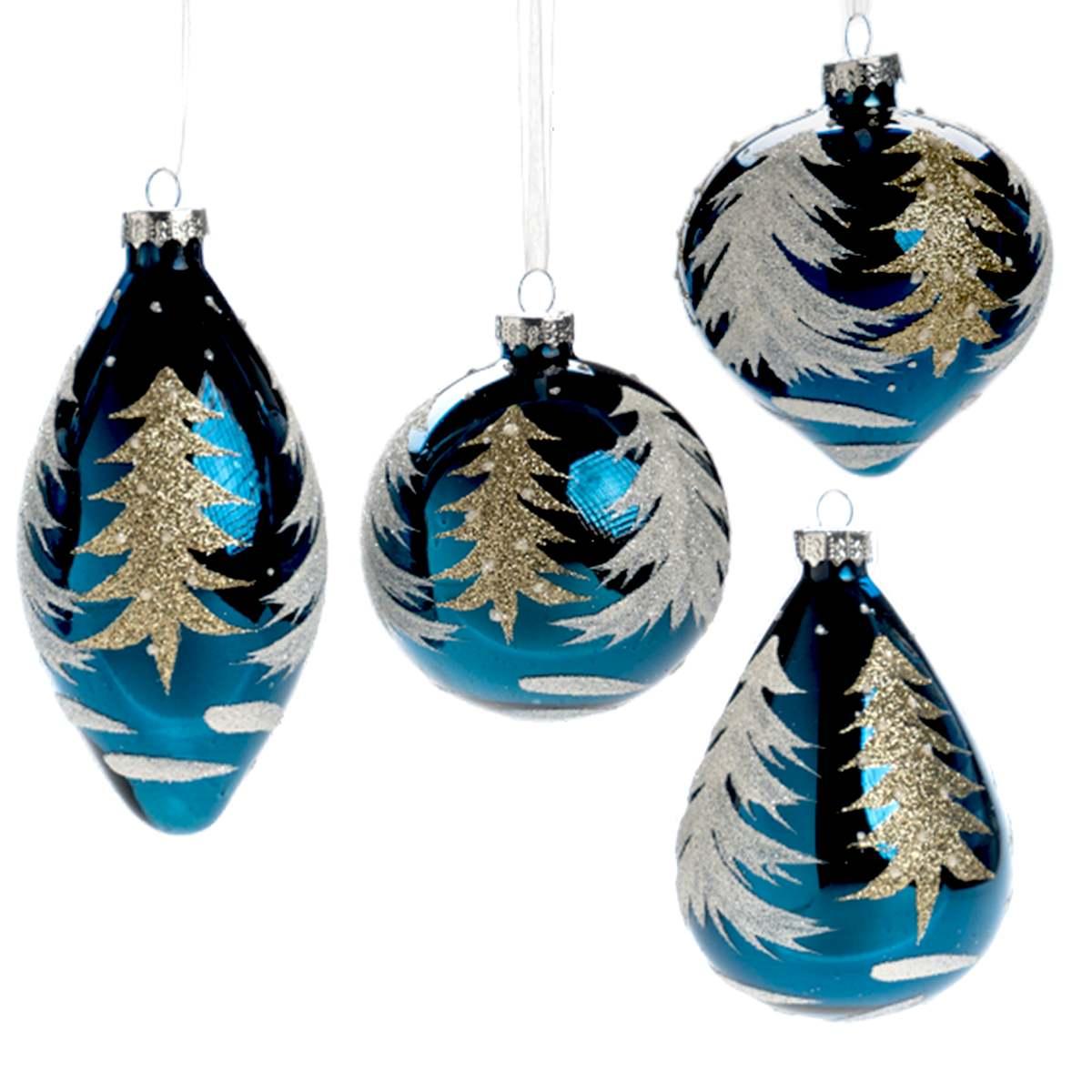 Pallina Natale Vetro cm.8 Blu con Albero Oro |Silani_440