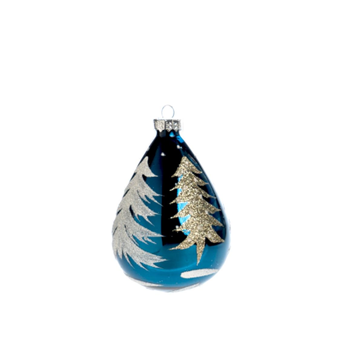 Pallina Natale Vetro cm.10 Blu con Albero Oro |Silani_440C