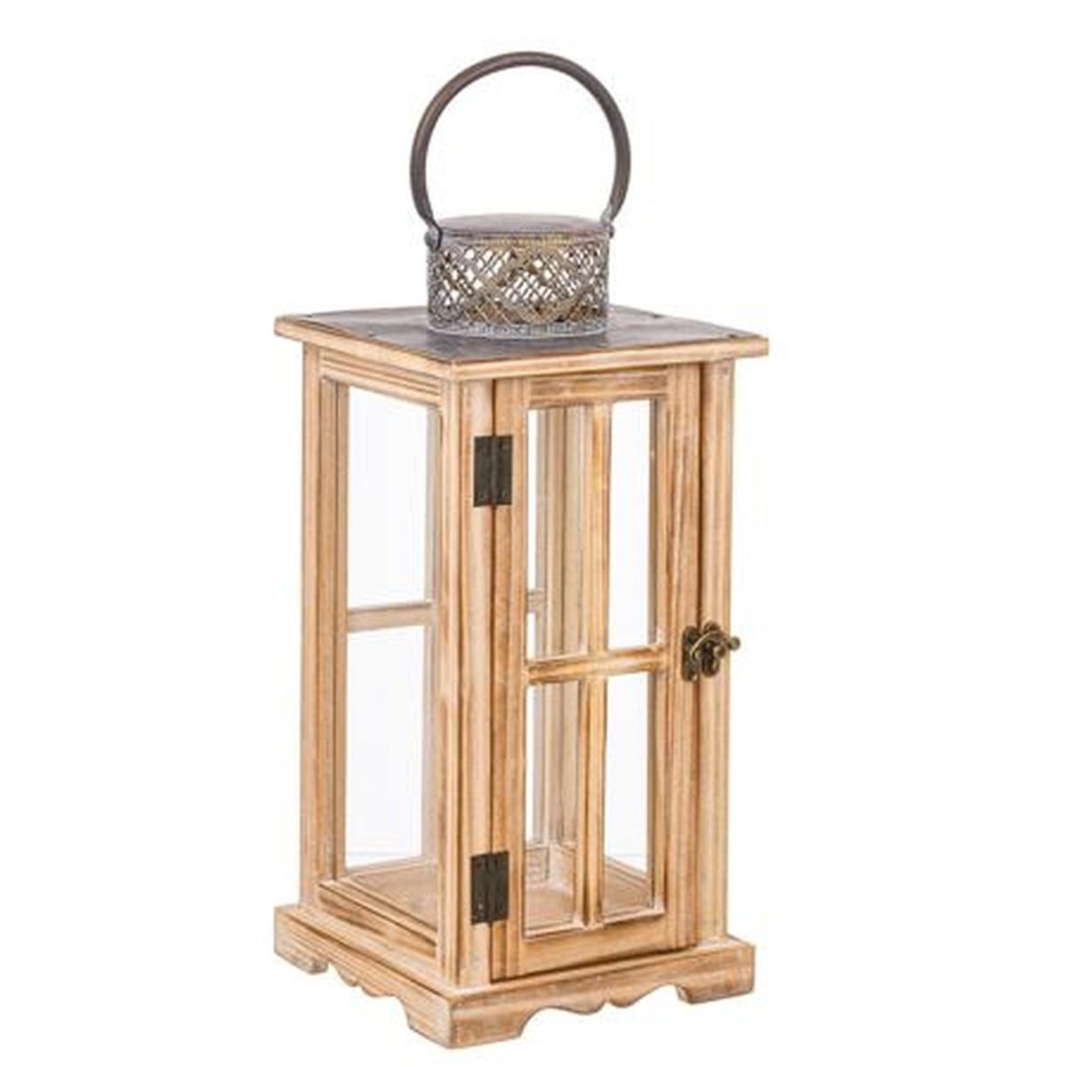 Lanterna Legno Sharyl Rettangolare Naturale cm.18x18x39 |Bizzotto_805