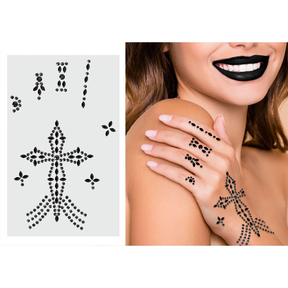 Trucco Decorazioni Adesive Mano Croce Crystal Nero |Guirca_507