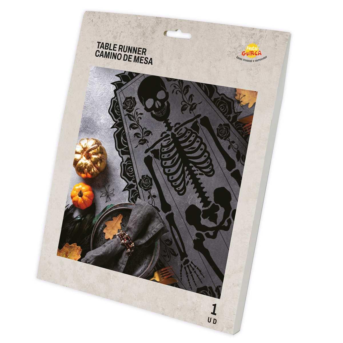 Runner Halloween Nero con Scheletro cm.60x183 |Guirca_551