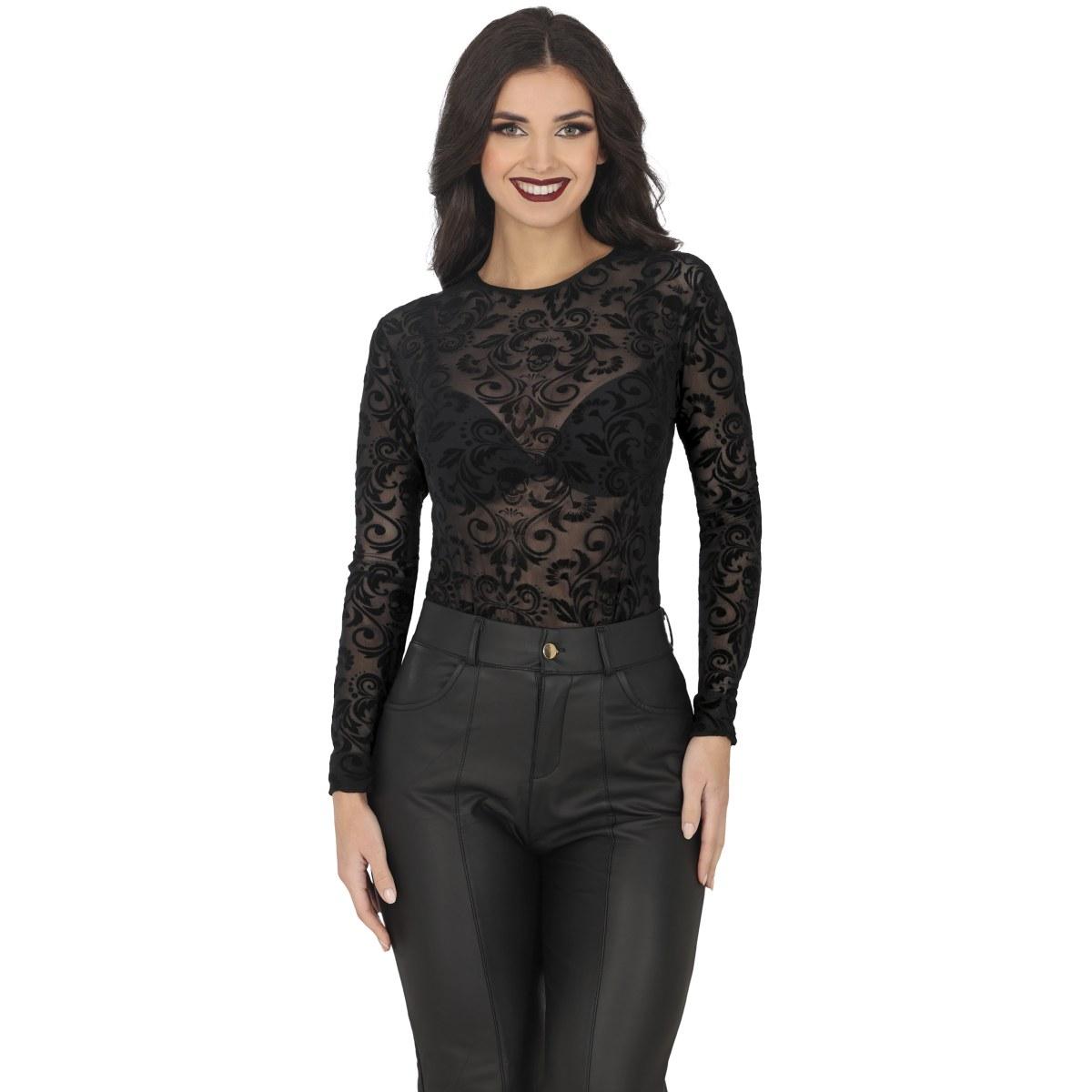 Body Nero con Teschi Punto Croce |Donna _082