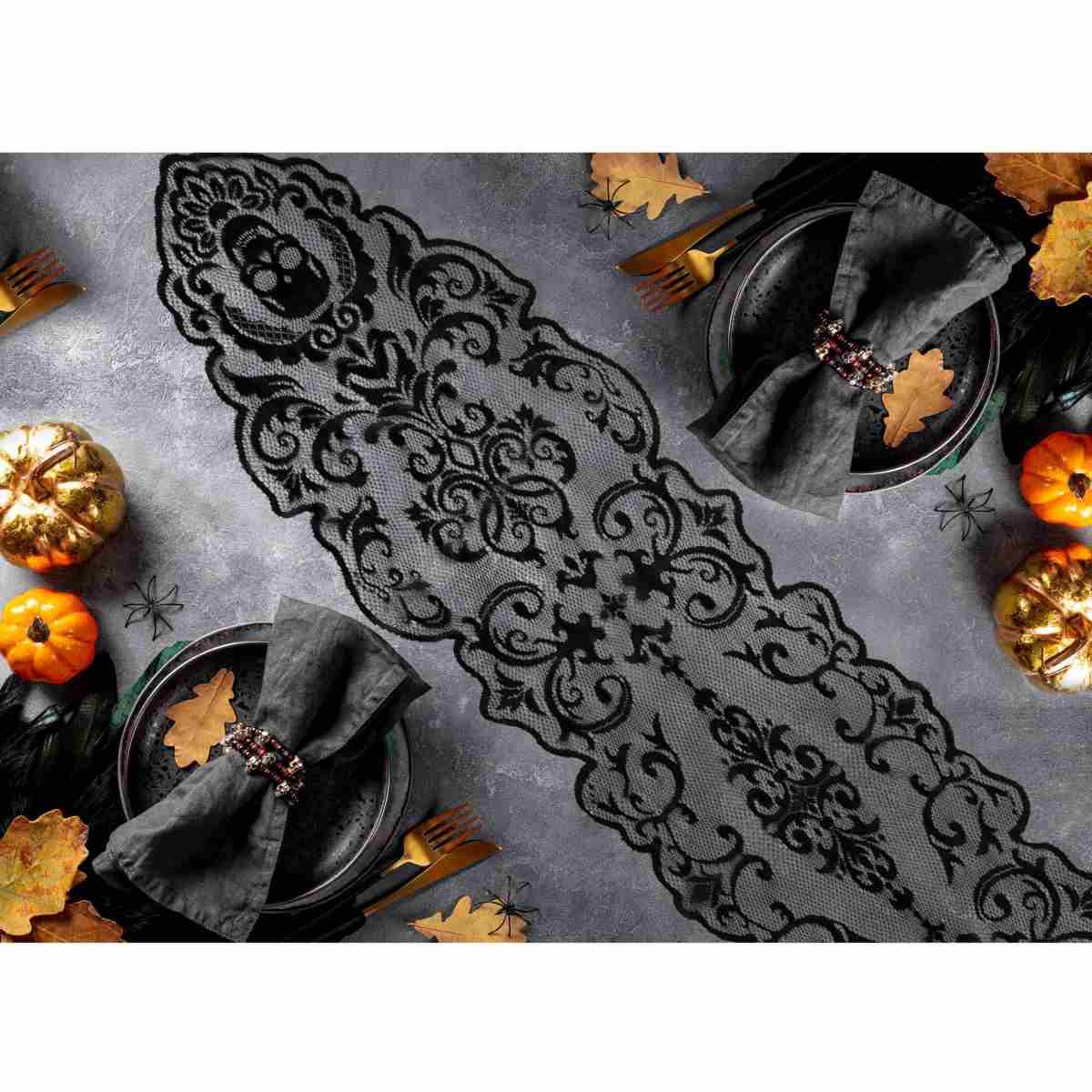 Runner Halloween Nero con Teschio cm.30x180 |Guirca_569