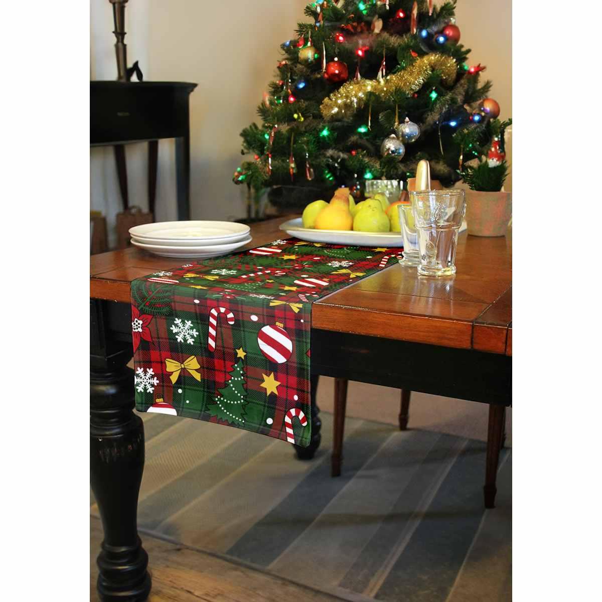 Runner Natalizio cm.28x300 in Tessuto Tartan con Decori |Guirma_231