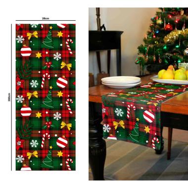 Runner Natalizio cm.28x300 in Tessuto Tartan con Decori |Guirma_231