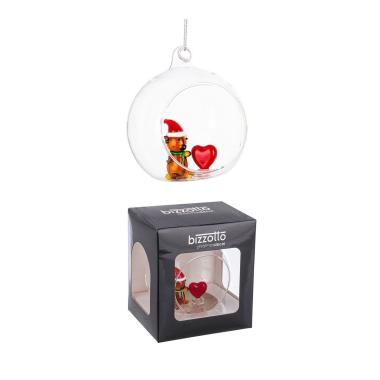 Pallina Natale Vetro cm.8 con Orsetto e Cuore |Bizzotto_701