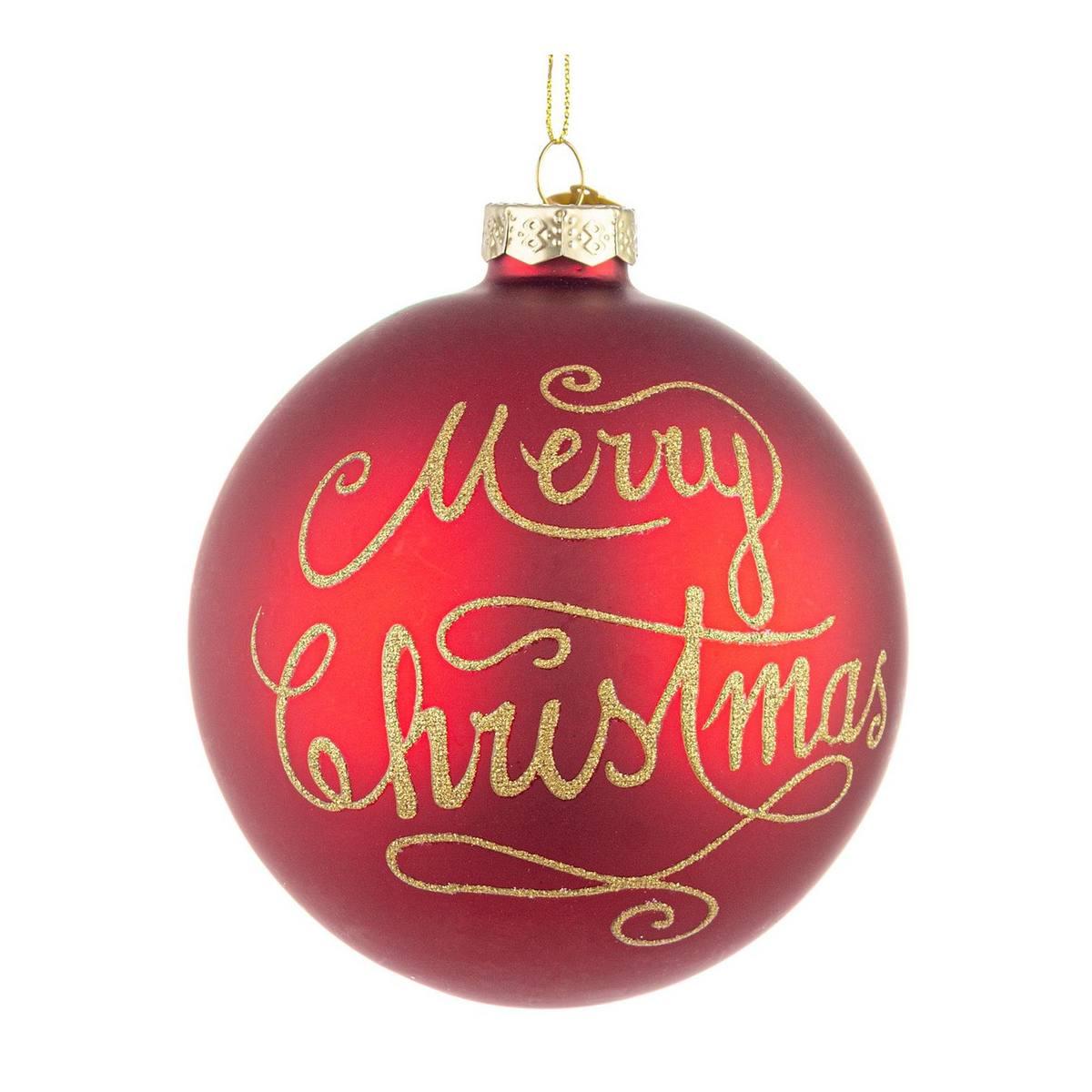 Pallina Natale Vetro cm.Ø10 Rossa con Scritta Merry Christmas |Bizzotto_611