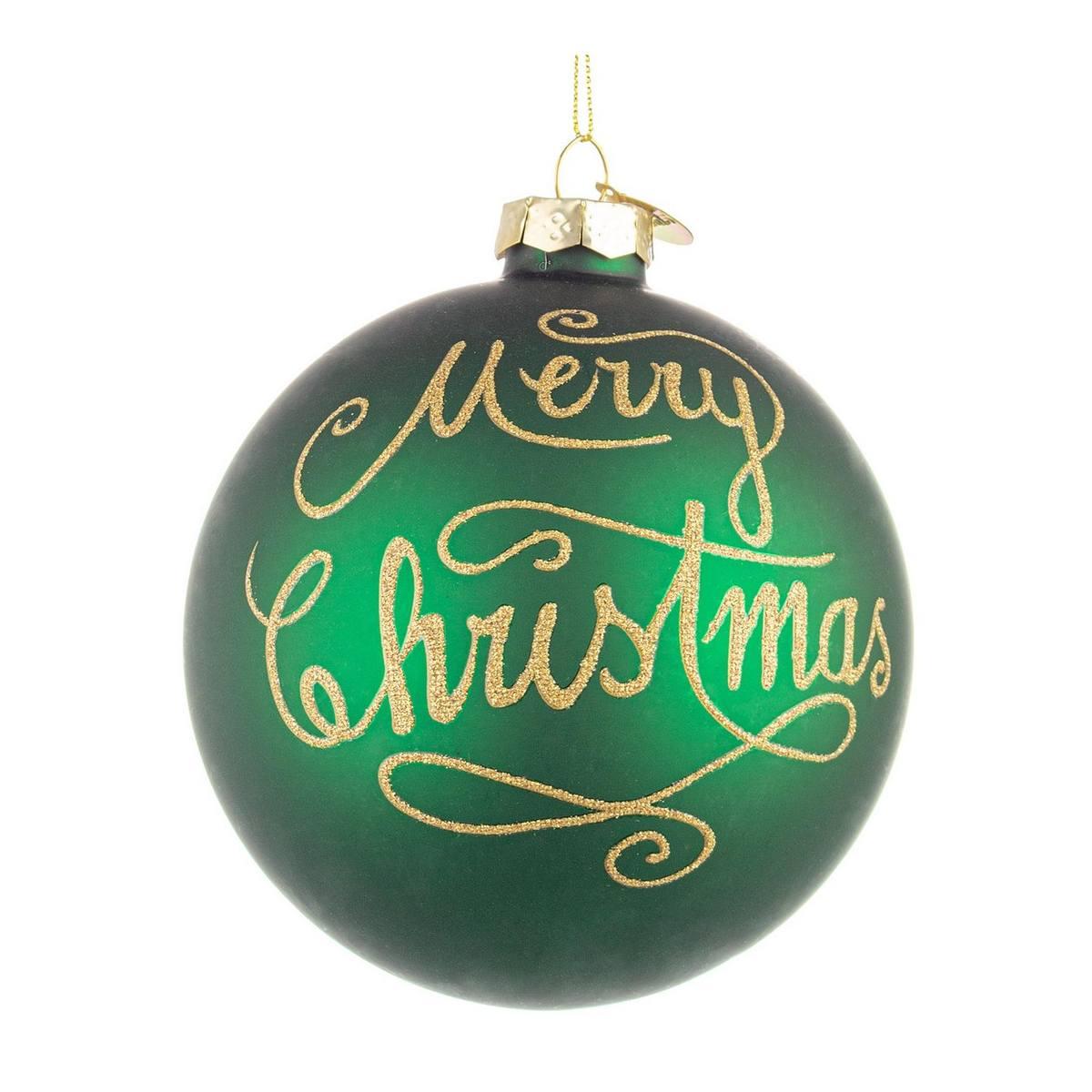 Pallina Natale Vetro cm.Ø10 Verde con Scritta Merry Christmas |Bizzotto_635