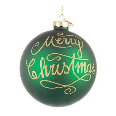 Pallina Natale Vetro cm.Ø10 Verde con Scritta Merry Christmas |Bizzotto_635