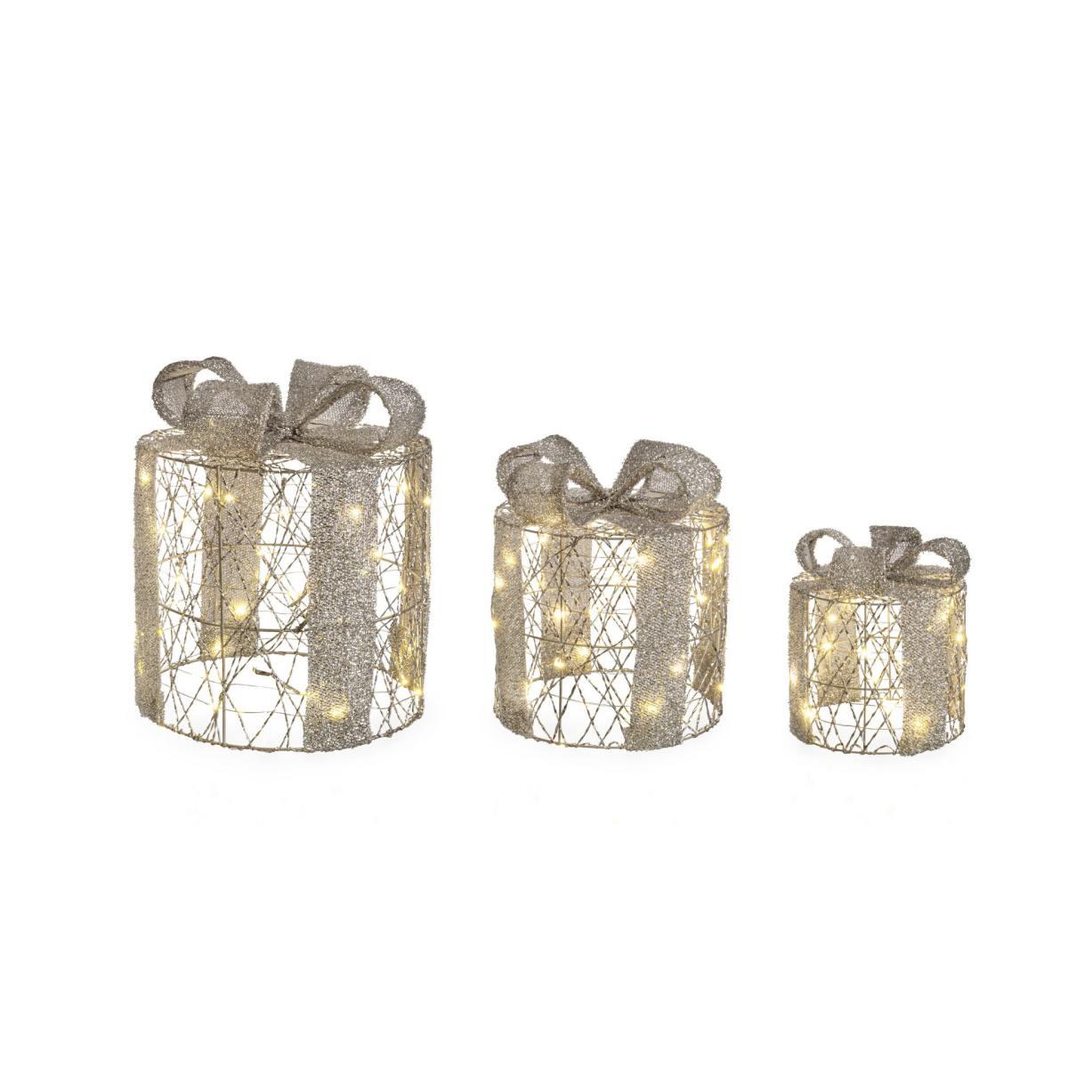 Luci Natale Esterno LED 90 Pacco Regalo Tondo Argento Bianco Caldo Set pz.3 |Bizzotto_966