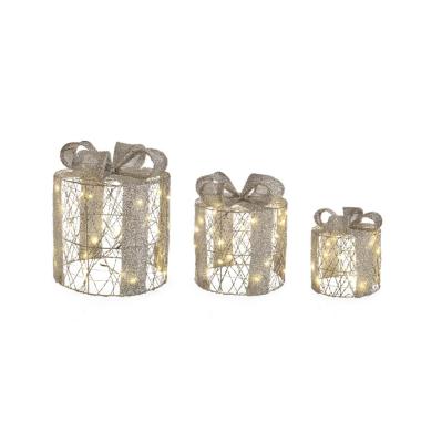 Luci Natale Esterno LED 90 Pacco Regalo Tondo Argento Bianco Caldo Set pz.3 |Bizzotto_966