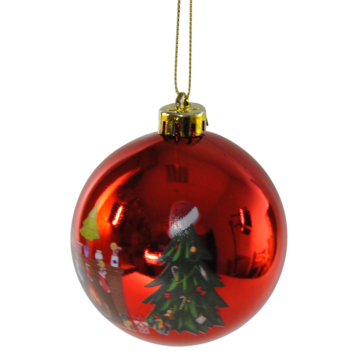 Pallina Natale cm.Ø10 Marlen PVC Rossa con Camino |Bizzotto_176