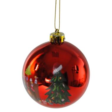 Pallina Natale cm.Ø10 Marlen PVC Rossa con Camino |Bizzotto_176